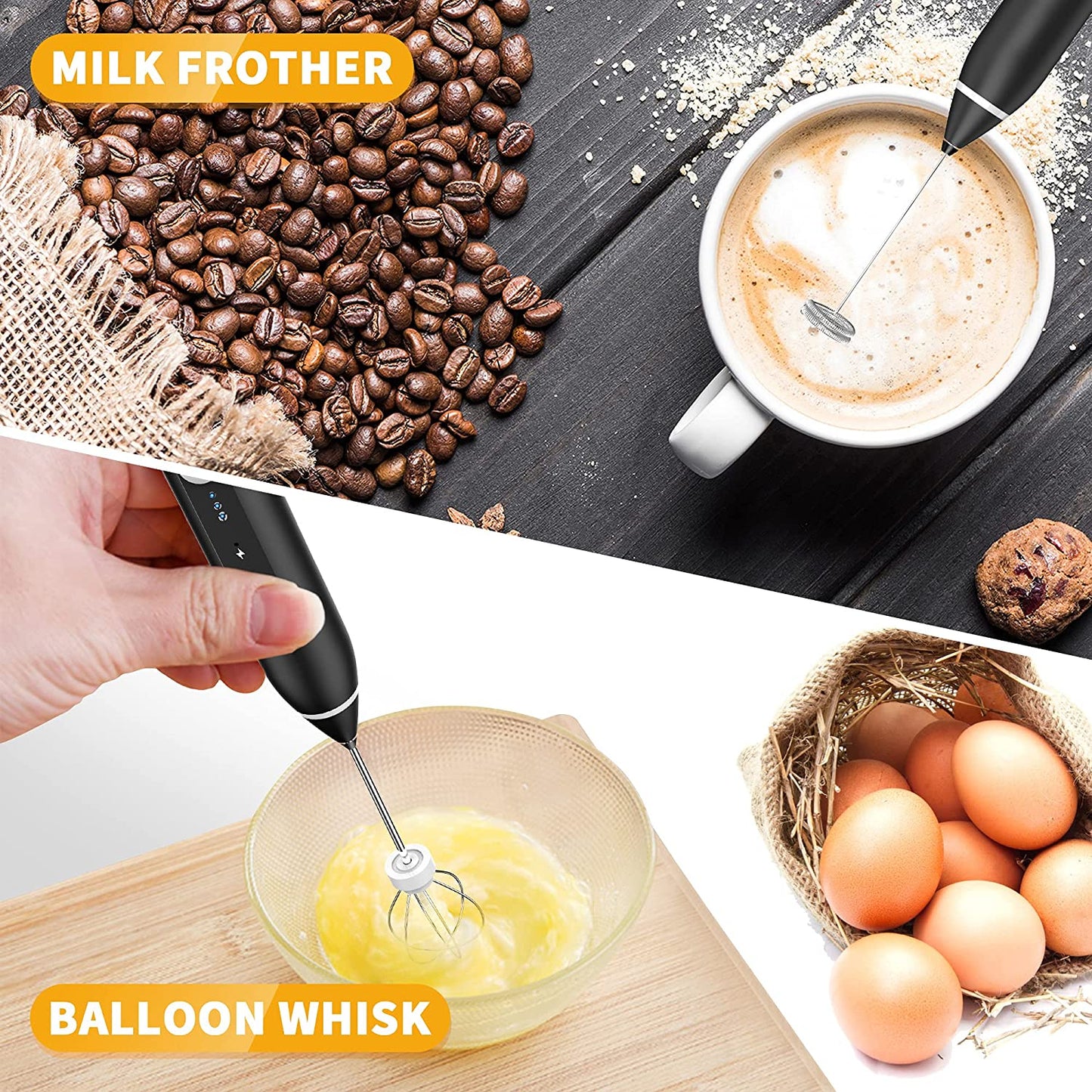 2-in-1 Rechargeable Electric Coffee Beater & Egg Mixer