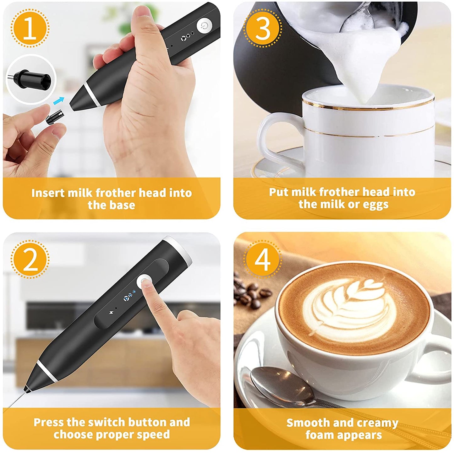 2-in-1 Rechargeable Electric Coffee Beater & Egg Mixer