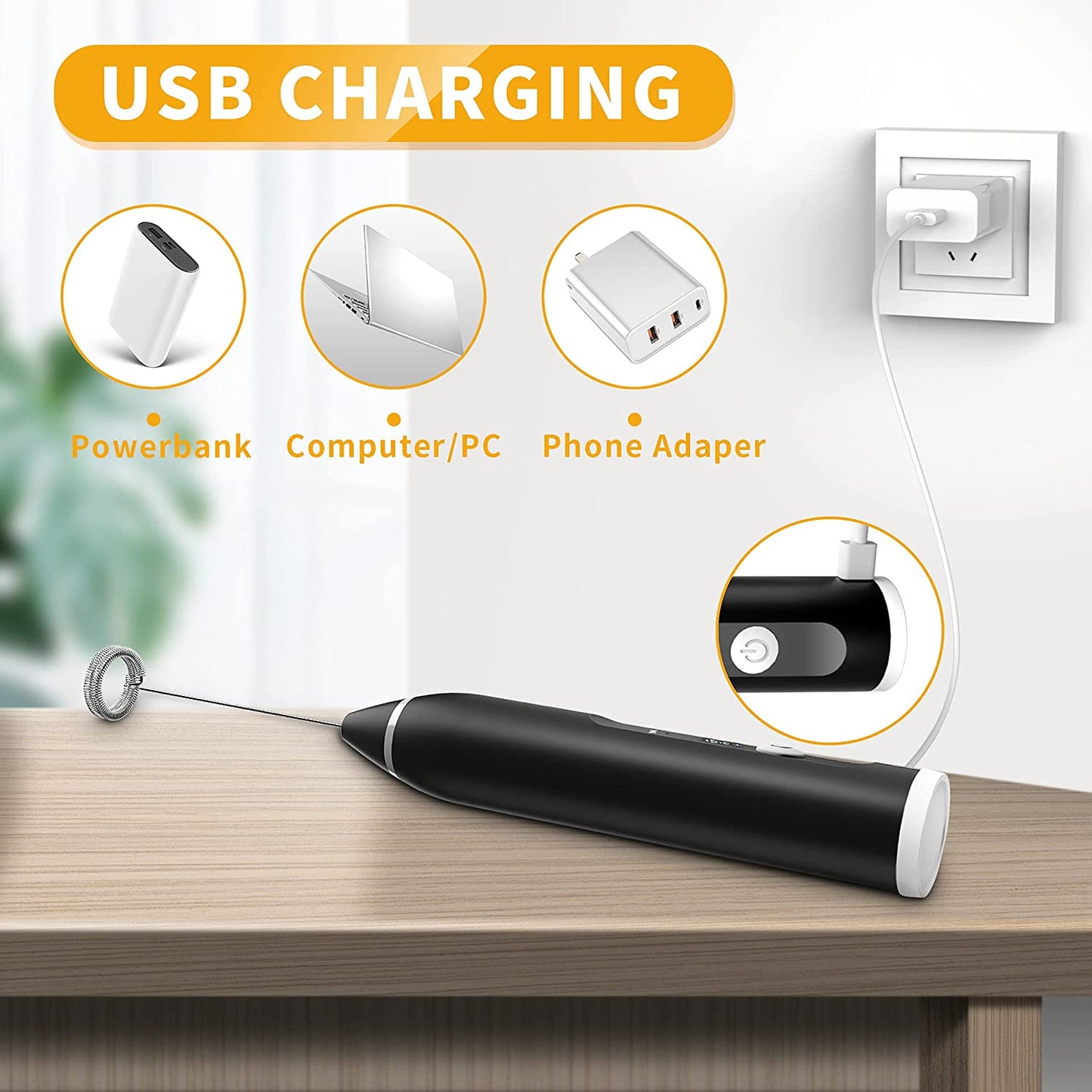 2-in-1 Rechargeable Electric Coffee Beater & Egg Mixer