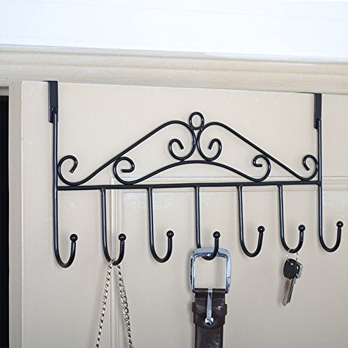 Black metal over door hanger with 7 hooks - no drill design by Ghar Sajao

