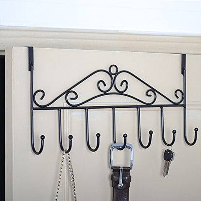 Black metal over door hanger with 7 hooks - no drill design by Ghar Sajao
