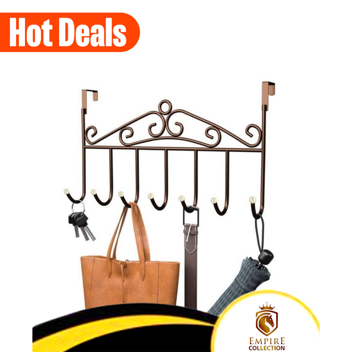 Black metal over door hanger with 7 hooks - no drill design by Ghar Sajao