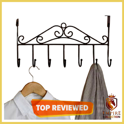 7-hook black door organizer for bathroom and kitchen use